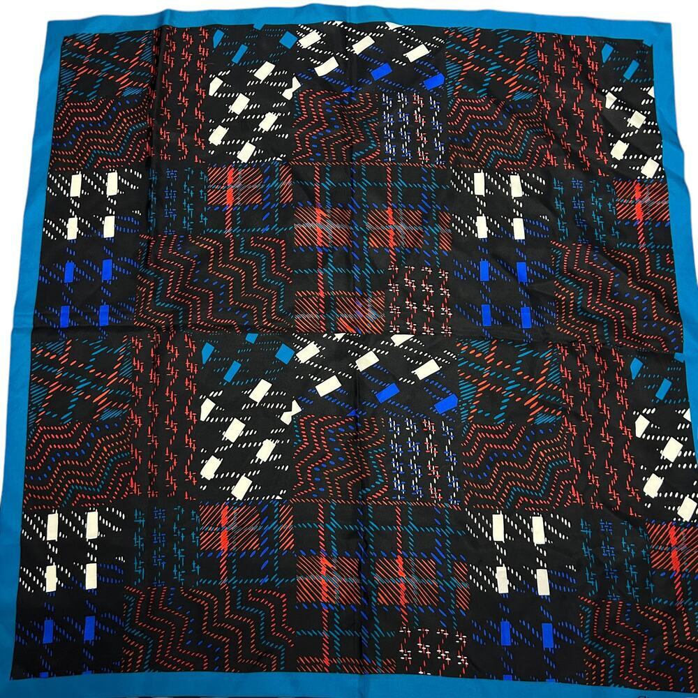 Christian Dior Vintage Blue Plaid Silk Square Scarf - Picture 2 of 5